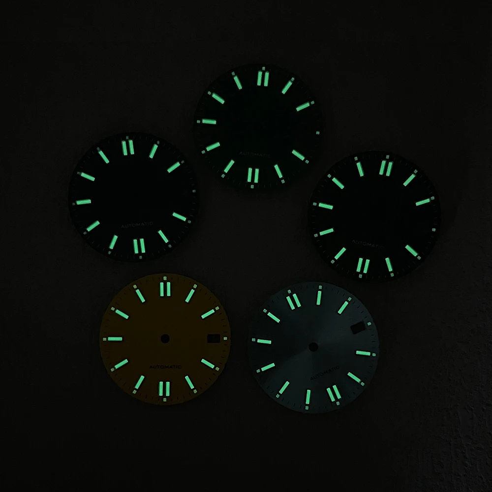 28.5mm S Logo Sunburst Dial Fit NH35/NH36/4R/7S Japanese Movement Green Luminous High-Quality Watch Modified Accessories