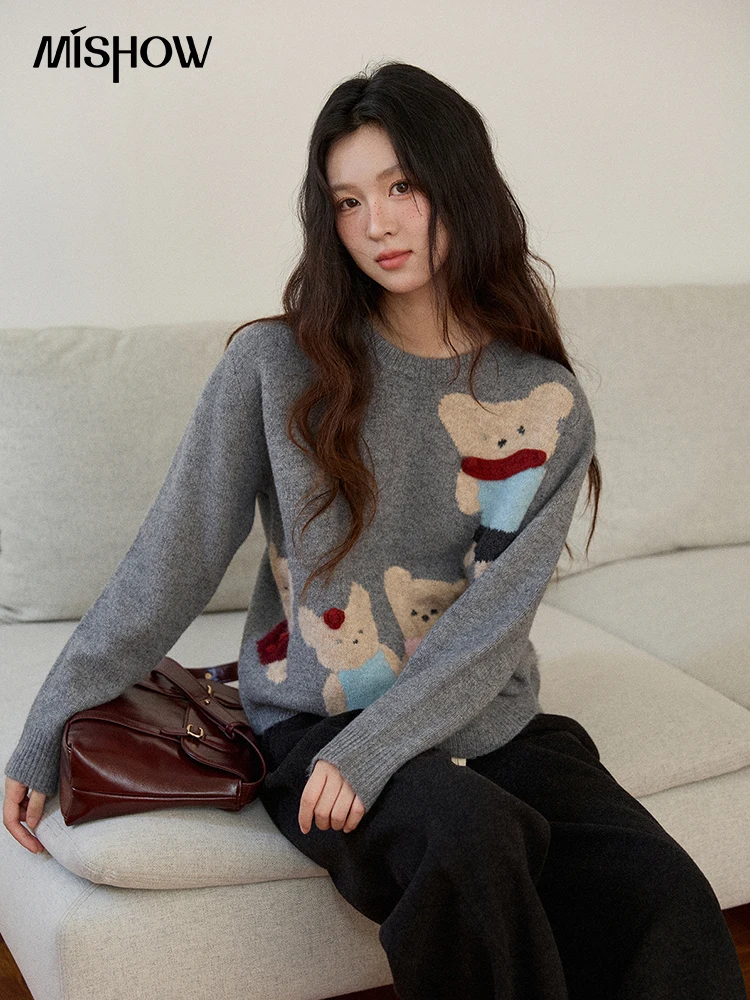

MISHOW, жаккардовые пуловеры с медведем, женские осенне-зимние пуловеры 202, новый милый стильный свитер с круглым вырезом, повседневные топы с длинными рукавами MXE88Z2711