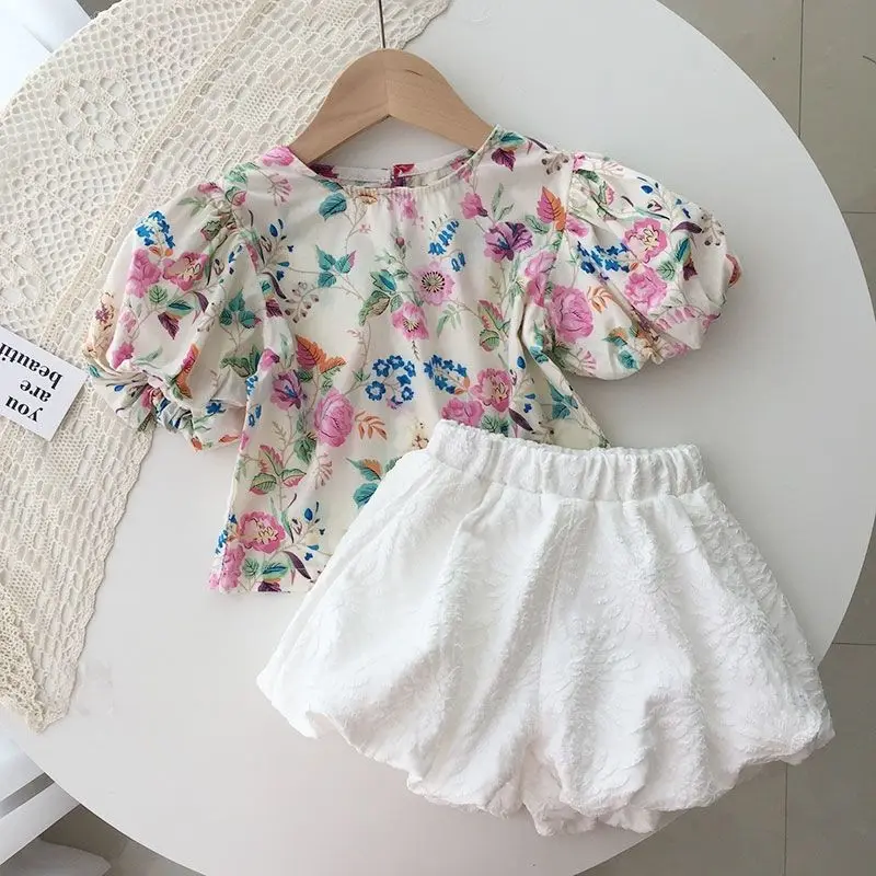 Girls Floral Clothes 12M-7Y Baby Summer Short Sleeved Shirt Children's Stylish Pumpkin Pants Set