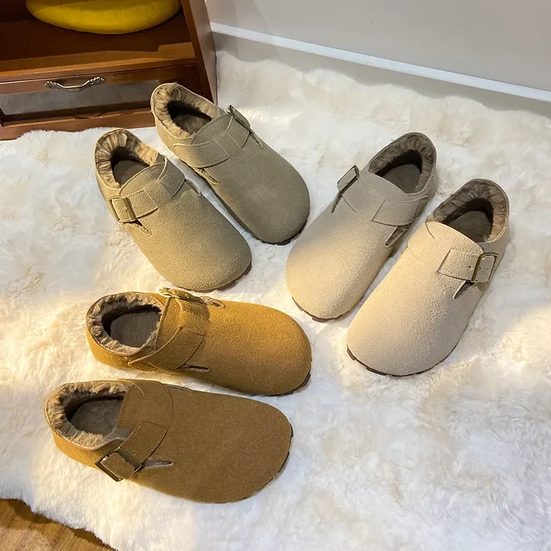 Shoes Woman Flats Round Toe Casual Female Sneakers Slip-on Loafers Fur Dress Winter Retro Slip On New Lace-Up Rubber Flock