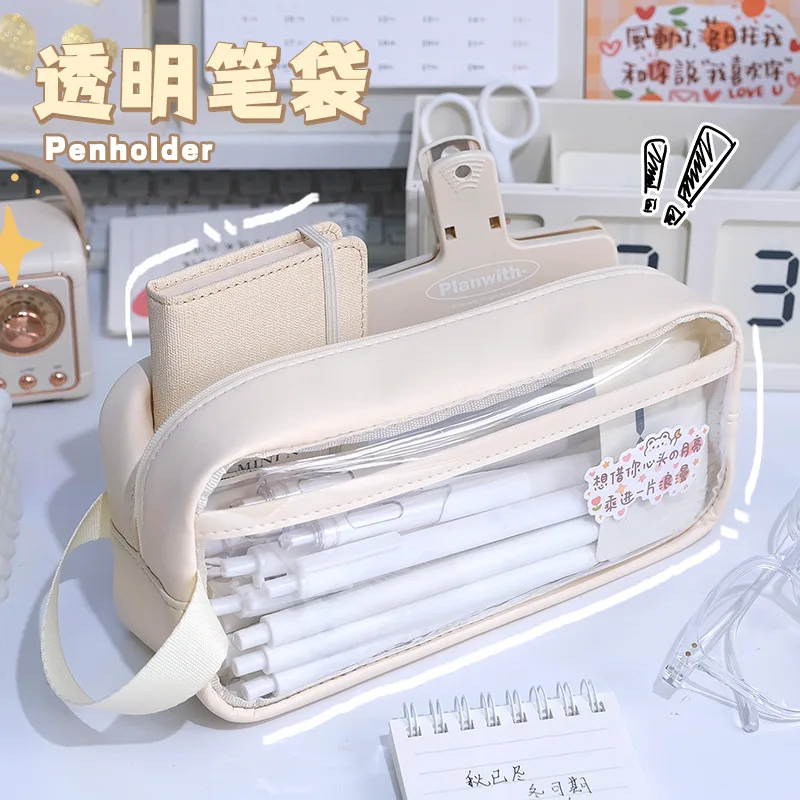 Transparent Compartment Pencil Case Large Capacity Pencil Cases Stationery Holder Kawaii Aesthetic Pencil Pouch School Supplies