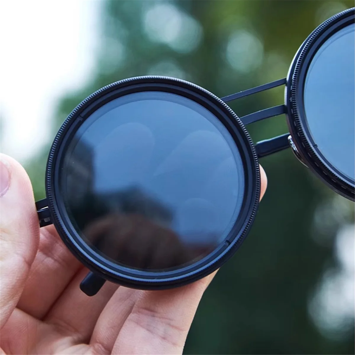 نظارات شمسية Lo-ok قابلة للتعديل 1-9 تروس نظارات مستقطبة مستديرة مع عدسات مرشح ND نظارات كلاسيكية للجنسين