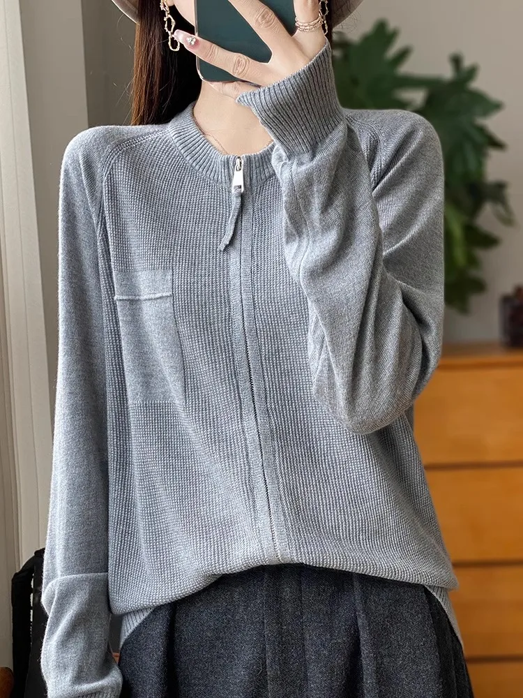 ربيع 2025 سترة مفتوحة محبوكة مبكرة المرأة سستة ملابس خارجية رقيقة غير رسمية سترة علوية مكافحة الشيخوخة Faion تخفيف Sle