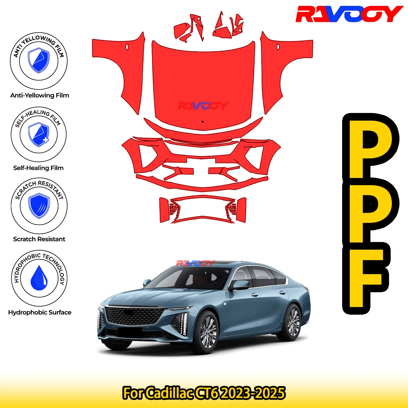

For Cadillac CT6 2023-2025 Glossy Matte Black Precut front PPF Kit Paint Protection Film