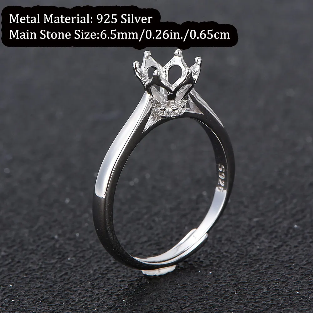 925 Sterling Silver Ring Setting for 6.5mm (1 Carat) Moissanite, Lotus Design Blank Mount, DIY Handmade Jewelry Making Base