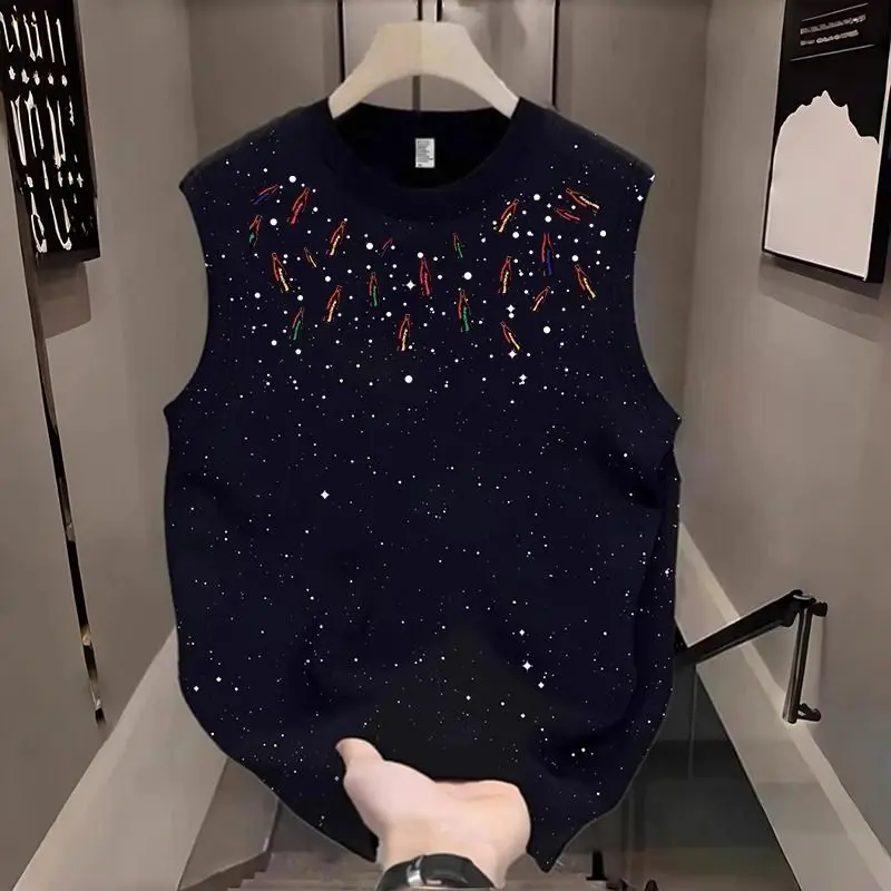 Starry Sky Print Sleeveless T-Shirt For Men Casual Trendy Summer Wear With Breathable Design
