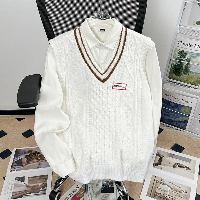 

Утепленный свитер, Мужской Свободный вязаный жилет, парный свитер без рукавов с V-образным вырезом