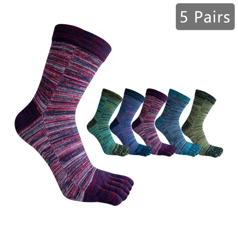 1/5 Pairs Colorful Man 5 Finger Socks Short Cotton Business Sweat-Absorbing Anti-Bacterial Breathable Warm Party Dress Toe Socks