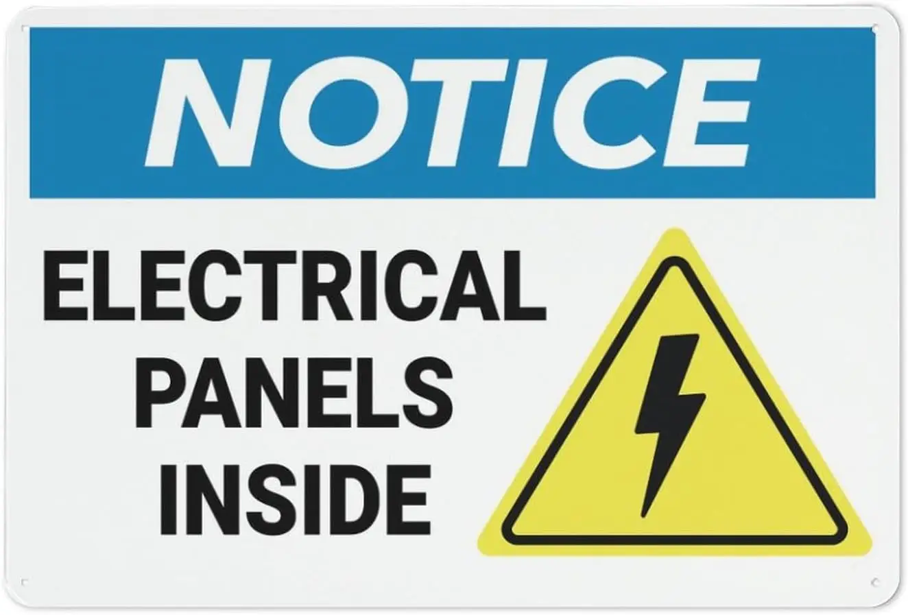 Notice Electrical Panels Inside Sign Rustic Metal Tin Sign Home Outdoor Art Wall Decorations For Cafe Bar Kitchen 12X8Inch  sign
