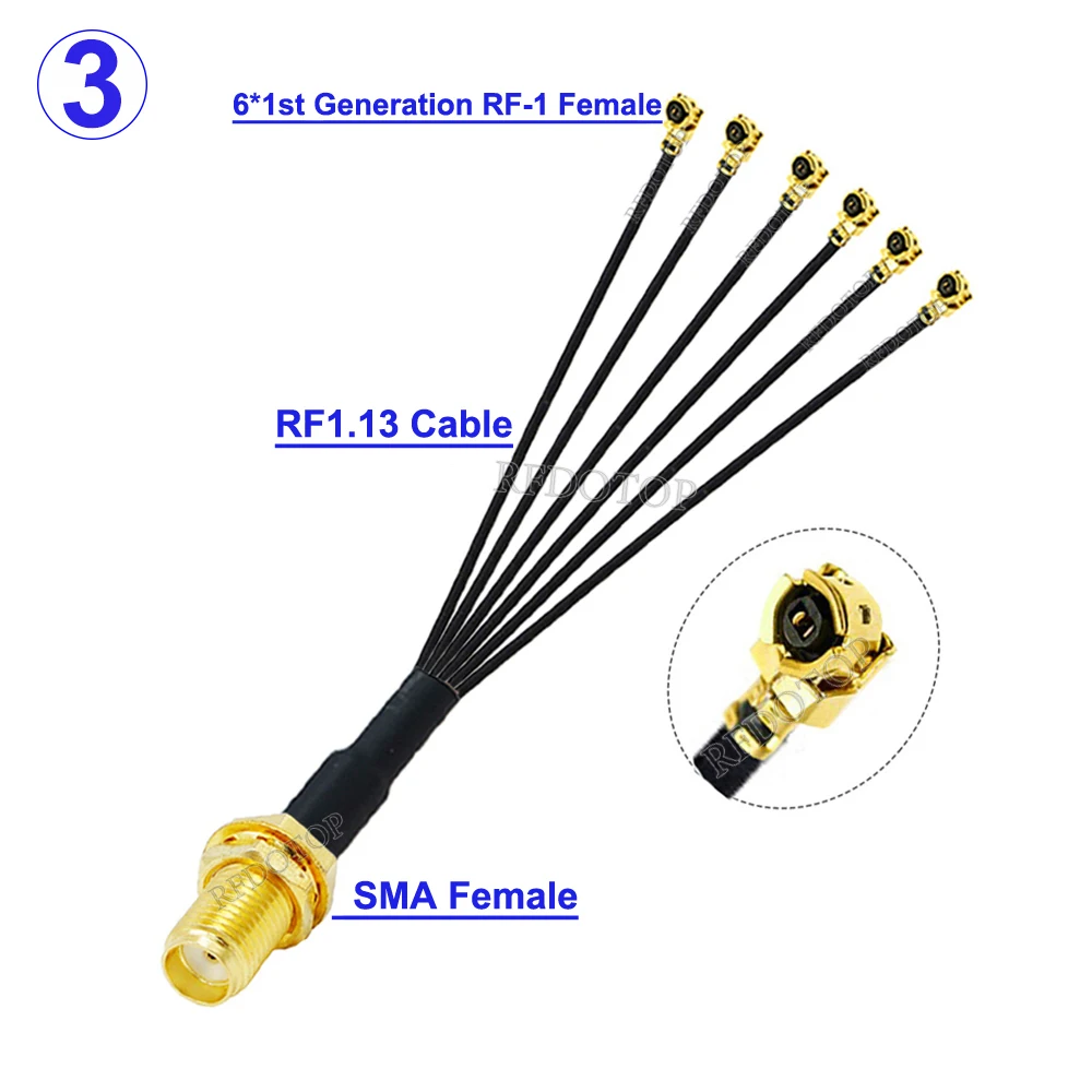 1PCS SMA/RP SMA Female to 6 x U.FL IPX-1 Female Jack Connector RG178/ RF1.13 Cable WIFI Antenna Extension Jumper Pigtail