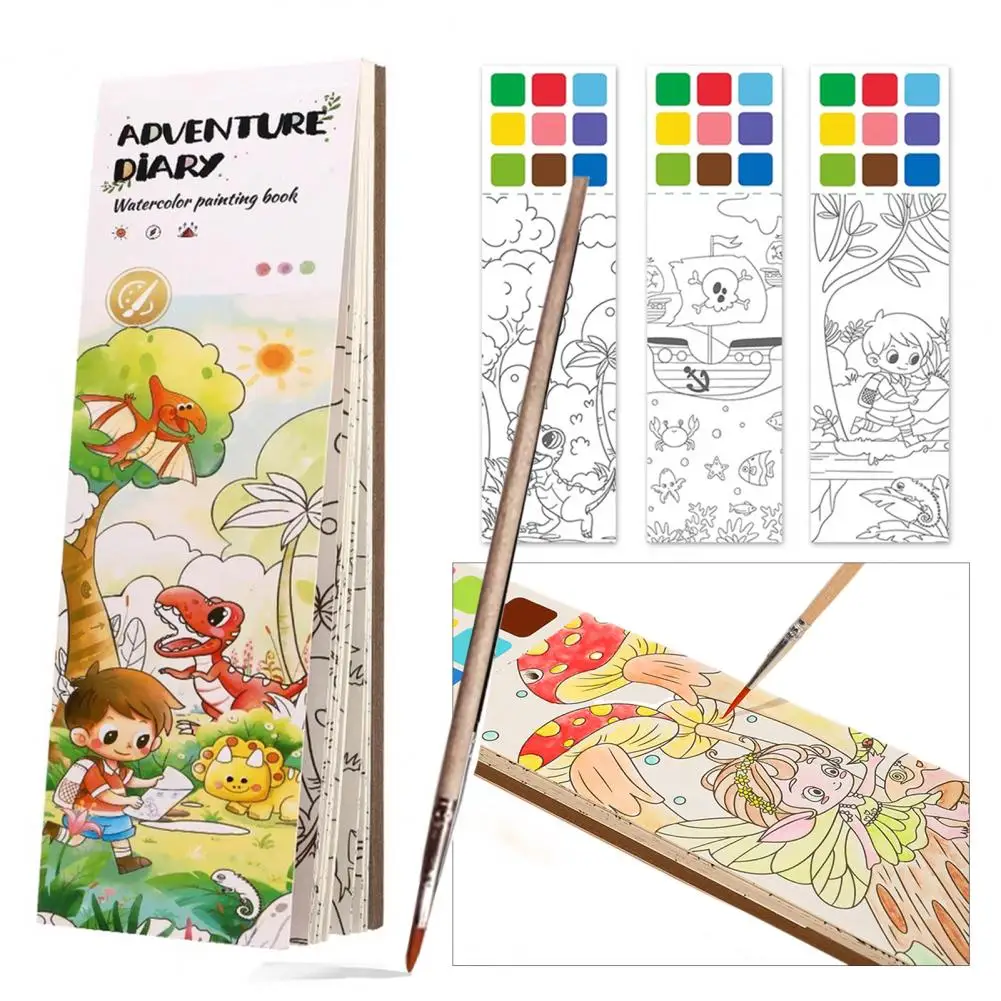 그림 책 세트 어린이 그림 책 페인트 브러시와 어린이를위한 휴대용 수채화 색칠하기 책 20 페이지 Diy 포켓 그림