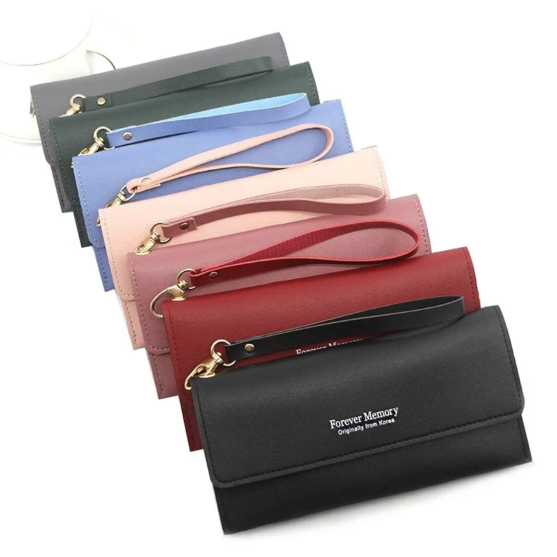 Mulheres bonito longo carteira feminina bolsa de couro do plutônio celular saco ferrolho feminino cartão carteira para mulher carteiras femininas para homem