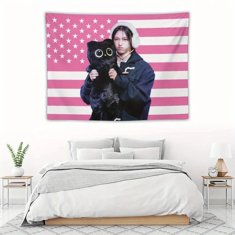 Tapiz con diseño de álbum de música, bandera de Felix, bandera americana rosa, decoración para colgar en la pared, dormitorio, decoración de habitación, un regalo perfecto para los fanáticos, 1 ud.