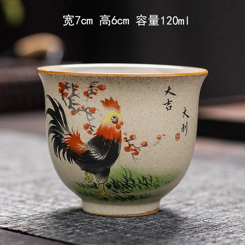 Antique Pottery Ceramic Teacup Hand Painted Cock Tea Cup Travel Portable Tea Bowl Pu'er Master Cup Chinese Tea set Accessories