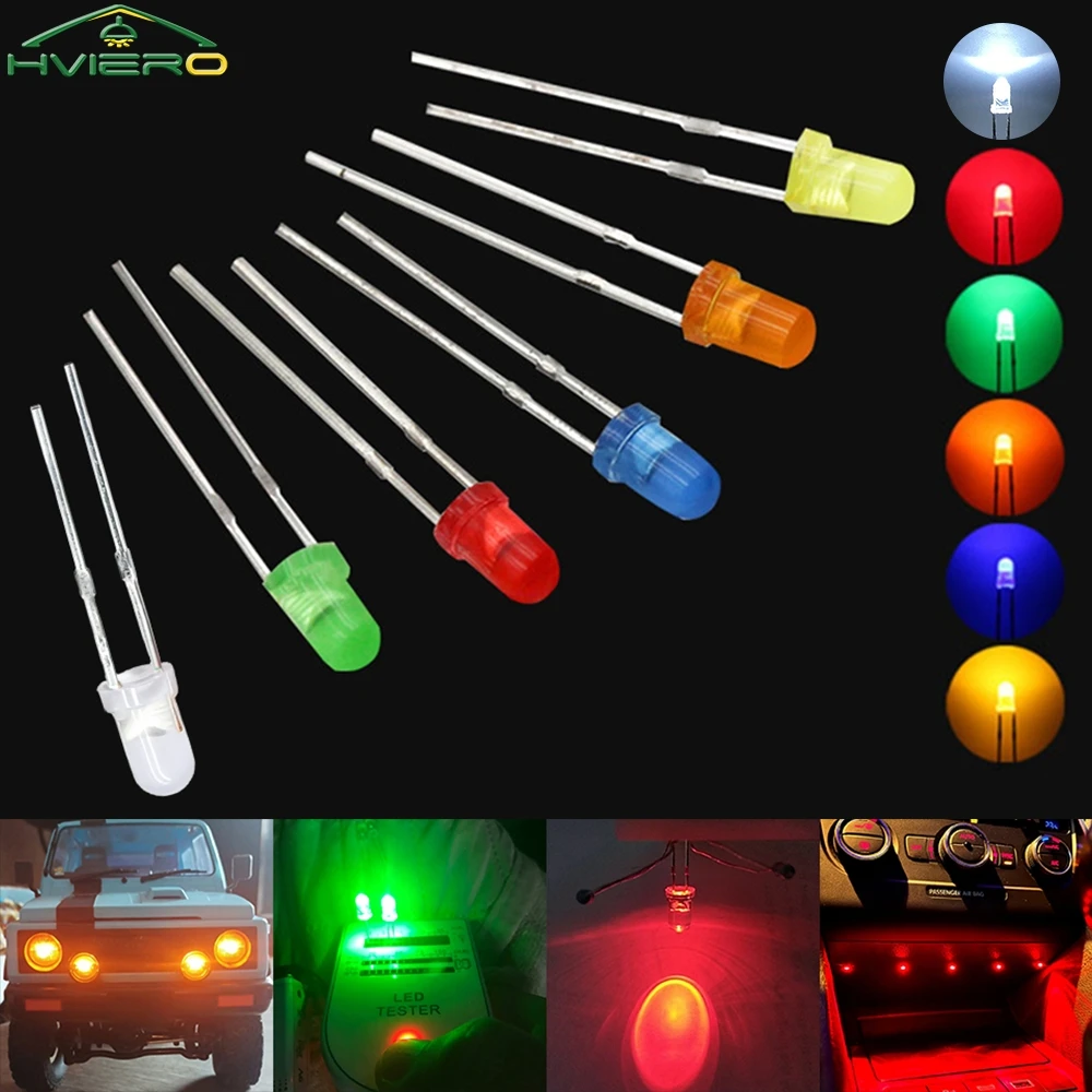 

100-1000X 3mm Ball Bulb Led White Green Yellow Blue White Red Ultra Bright Light Emitting Diode Round Head with Edge Short Feet