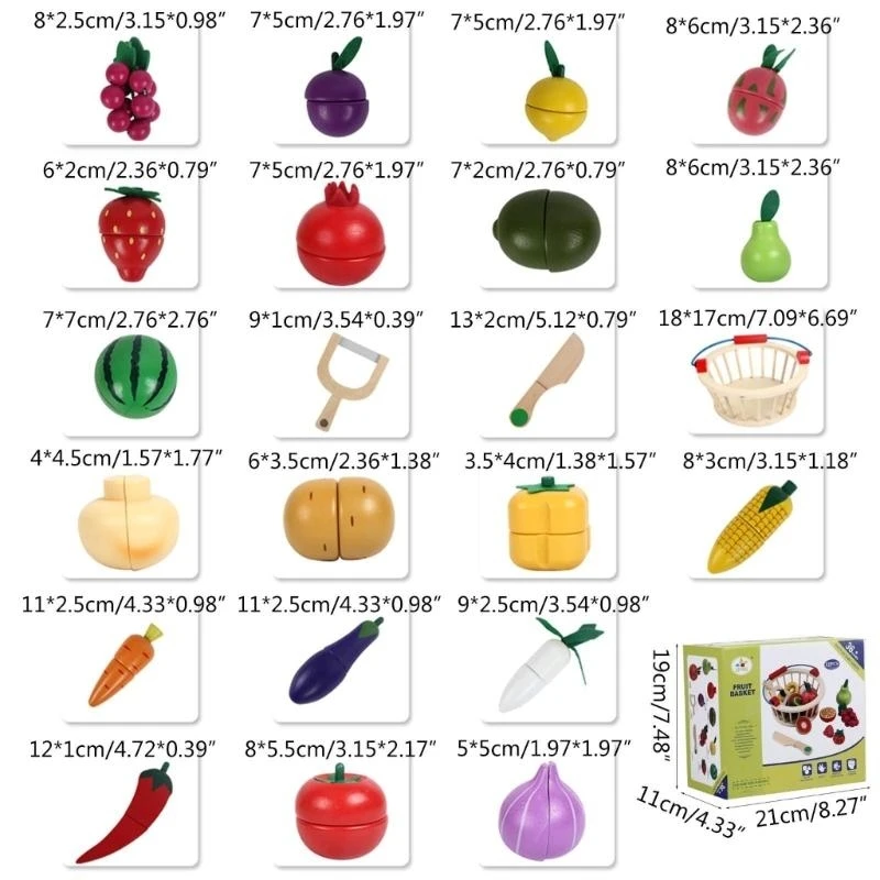 Conjunto cozinha brinquedo fofo frutas e vegetais, conjunto brinquedo dramatização com cesta armazenamento,
