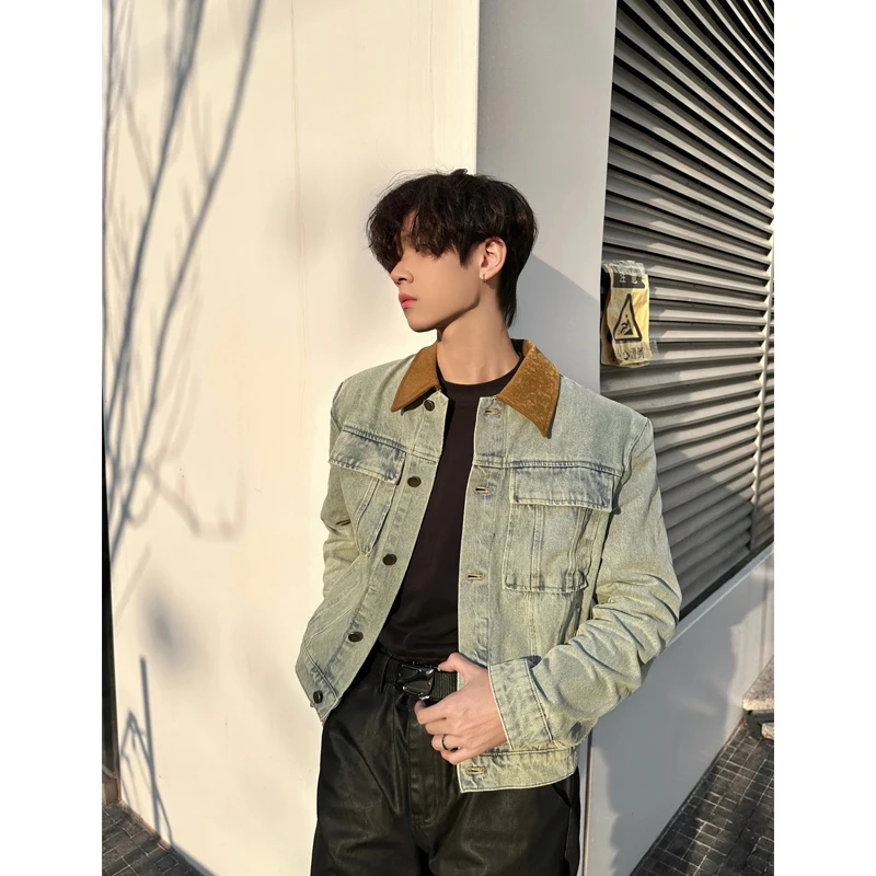 

Waed Denim Jaet Men's Spring Autumn High Street Sle Collared Workwear Jaet Trendy Brand Casual Loose Fit Outerwear