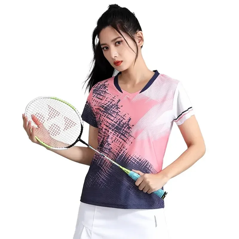 2023 Women Short Sleeve Badminton Shirt Clothing Table Tennis Badminton Clothes Training Ping Pong Quick Dry Shirts Golf Hungary