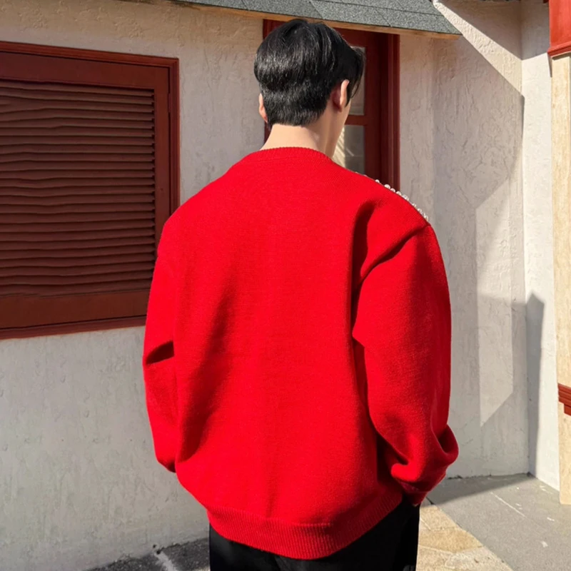 LUZHEN 2025 New Elegant Handsome Pearl Decorate Patchwork Casual Jacket Men's High Quality Solid Color Round Neck Coat JY5390