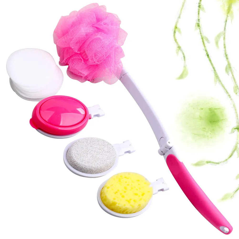 1Set Foldable Bath Bristle Brush Long Handle Back Scrubber Pink Shower Scrubber Remove Dead Skin Shower Brush