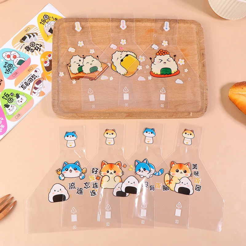 50Pcs Cartoon Triangle Rice Ball Packing Bag With Stickrs Nori Seaweed Rice Ball Sushi Bag Bento Making Tools Bento Accessories