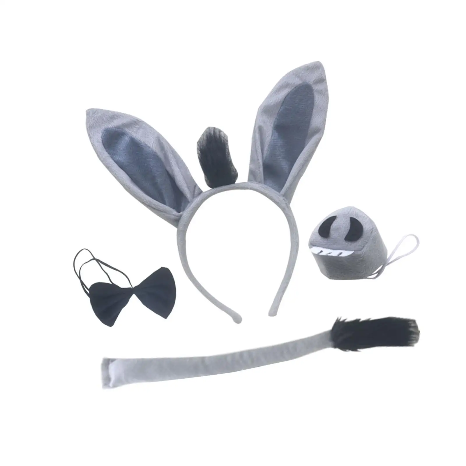 Kids Halloween Bunny Costume Set with Headband Bow Tie Tail Nose for Girls Fancy Dress Party Cosplay Rabbit Ears Accessories