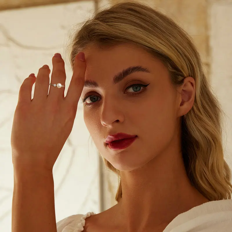 Bamoer U Moissanite خاتم لؤلؤ المياه العذبة للنساء ، الفرقة الأصلية ، هدية الخطوبة الحساسة ، عيد الأم D اللون vs1 EX