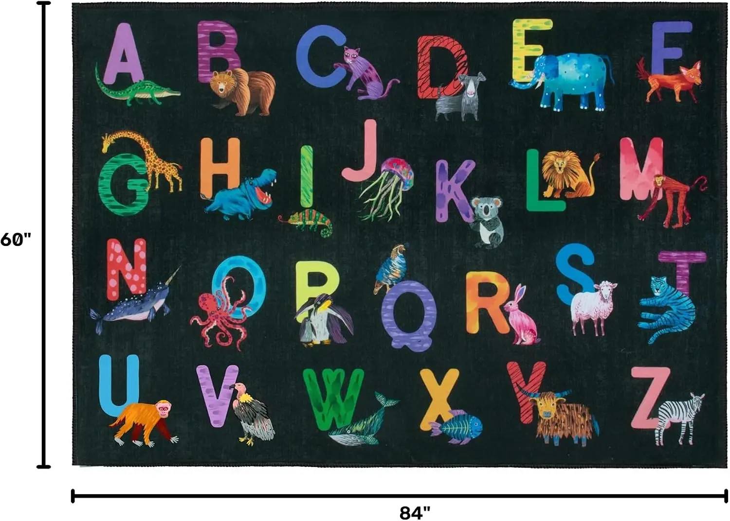 Classroom Rug Elementary, 5x7 Alphabet Rug, Black