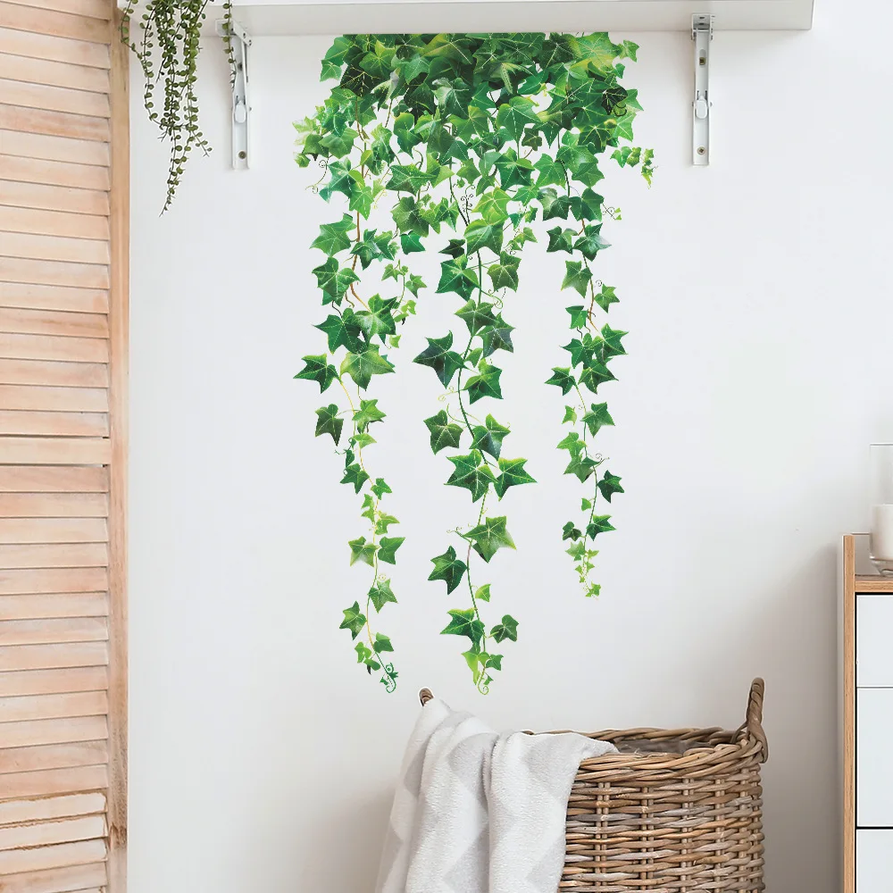 2pcs Small Fresh Green Leaf Vine Bedroom Living Room Dormitory Beautifying Wall Stickers Self-adhesive room decor  wall decor