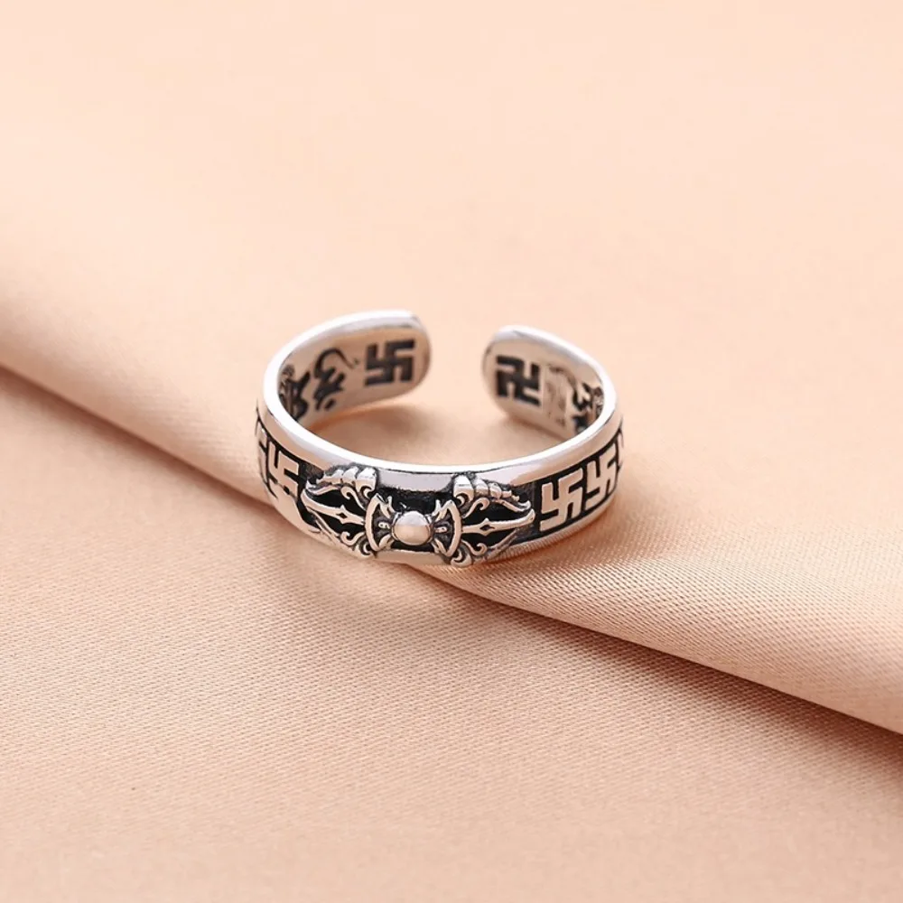 Elegante anello da uomo regolabile aperto retrò placcato in argento, tendenza alla moda, gioielli in acciaio inossidabile, accessorio personalizzato