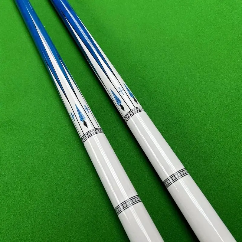 French Bine-Ball Pool Cue Stick Blue and White Color Desig Wooden Billiard Cue