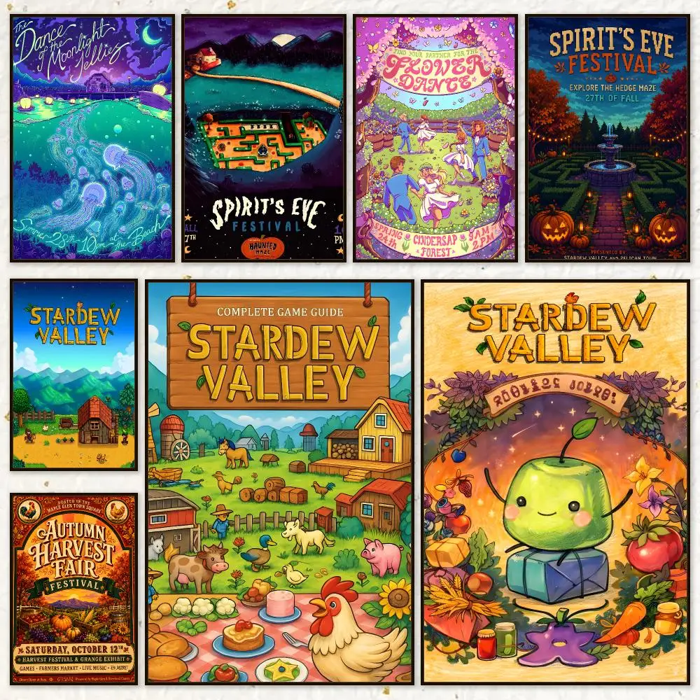 Game Action Stardew Valley Poster HD Waterproof Wall Art Posters Self Adhesive Bedroom Living Room Home Decor Gift