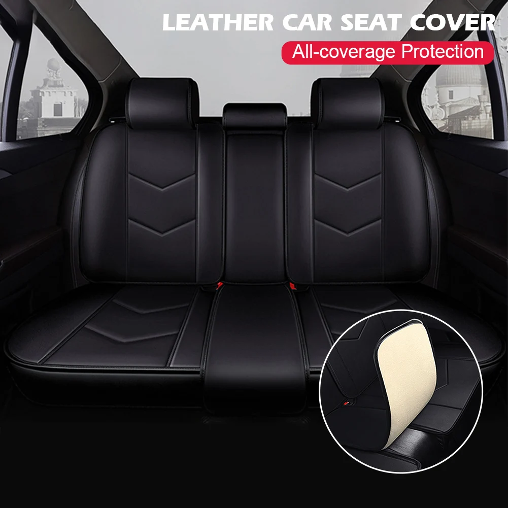 Car Seat Cover Universal PU Leather Front Seat Cover Rear Split Bench Cover All Season Easy Install Seat Protection for Car SUV