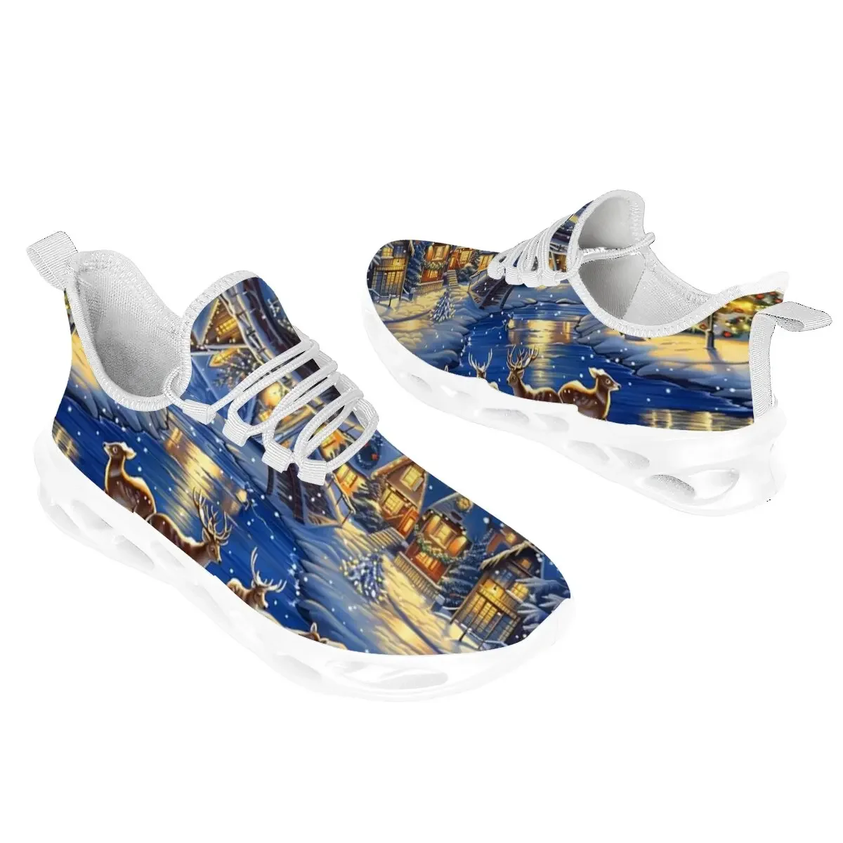 

Fashionable Sports Shoes Mens Sneakers Christmas Winter Reindeer Snowy Village Athletic Sneakers Soft-sole Men's Casual Shoes