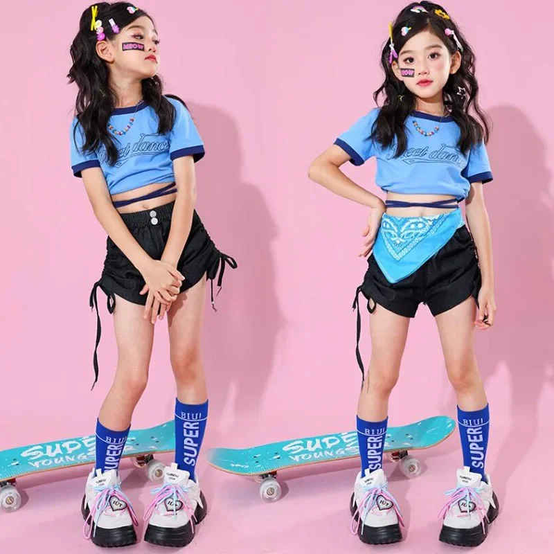 Crop Tops Cargo Pants Children Streetwear Clothes Kids Mini Shorts Street Dance Jazz Showing Costumes Girls Hip Hop Outfits