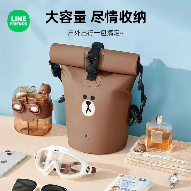 Brown Cartoon Sports Waterproof Mountaineering Bag LINE FRIENDS Anime Kawaii Seaside Beach Fitness Swimming Storage Bag Gifts