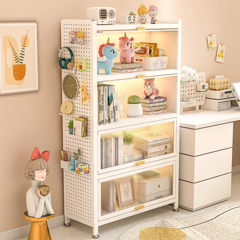 Household steel bookcase with door dust-proof bookshelf Display cabinet Multi-layer floor wrought iron storage cabinet