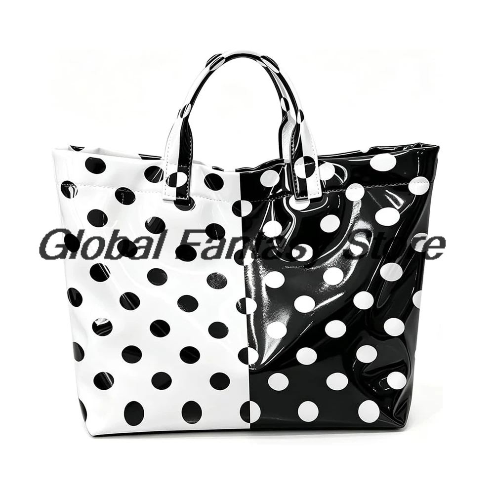 Color Block Polka Dot PVC Tote Bag Large Waterproof Handbag Holiday Gift Shopping Bags Women Casual Shoulder Bag
