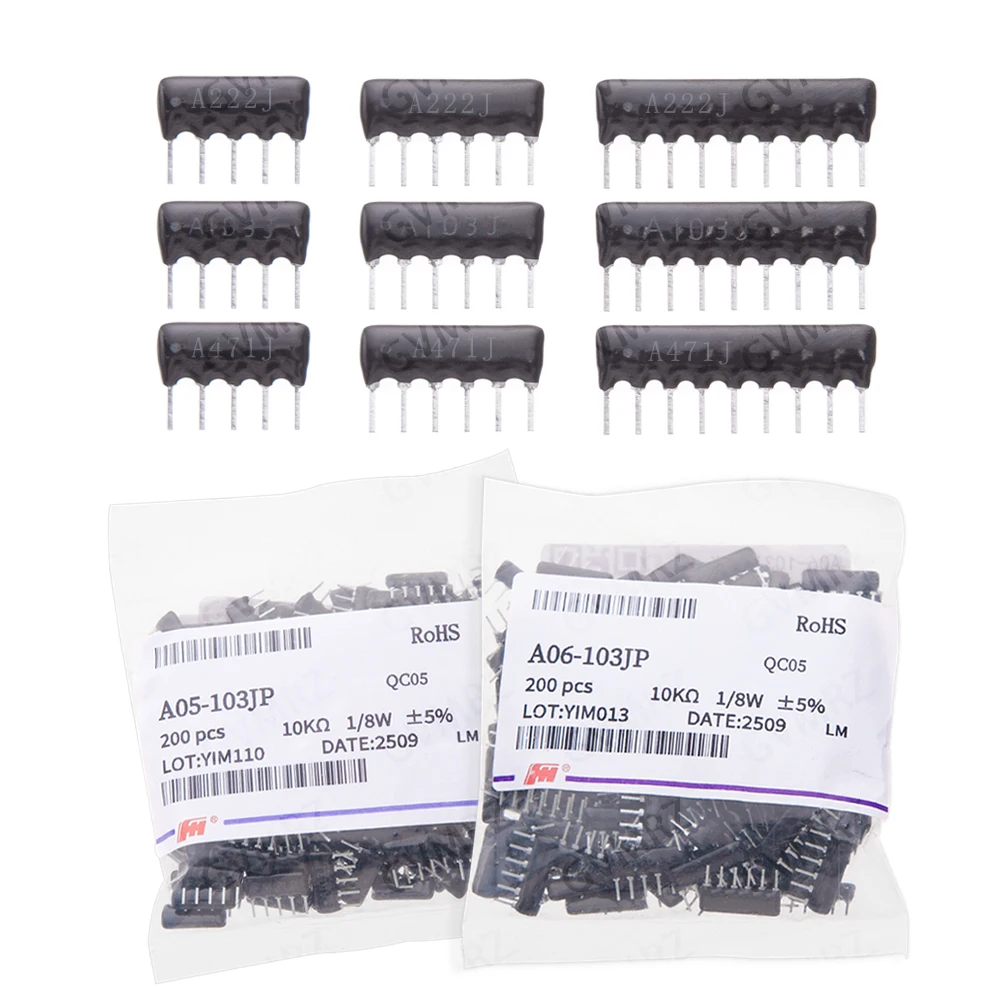 10pcs/200pcs 1K 1.5K 2K 2.2K 3K  470R 510R 560R 5PIN 6PIN 9PIN exclusion Network Resistor array DIP 220R 330R 470R 510R 560R