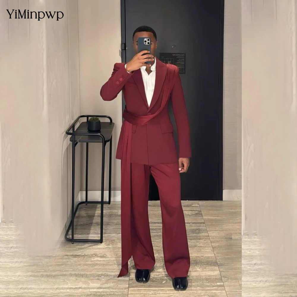 Fashion Men's Suits 2 Pieces with Single Button Shawl Lapel for Men Prom Slim Fit Blazer Graduation Jacket+Pants Customized