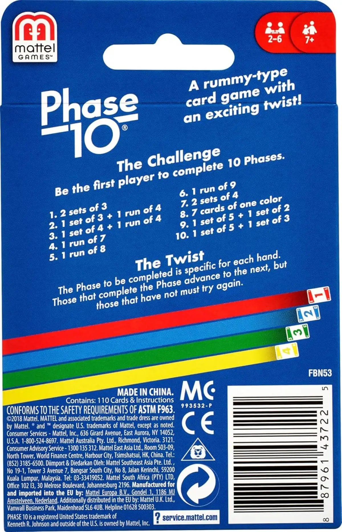 Mattel Games Blue Phase 10 Card Game with 108 Cards Great Game for Kids or Adult Game Night Ages Uno Gifts Family Party Toy