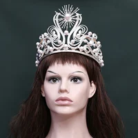 Tiaras y coronas barrocas grandes para mujer, diadema para fiesta de desfile de belleza, diademas de Metal de lujo, decoración de perlas, joyería para el cabello de boda para novia