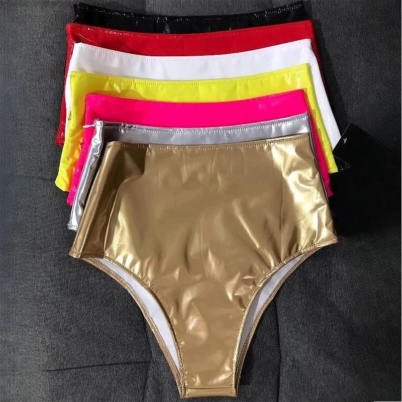 Shiny Patent Leather Women's Sexy Shorts Nightclub High Waist Glossy Zipper Girl Micro Short Panties Dancer Stage Performances