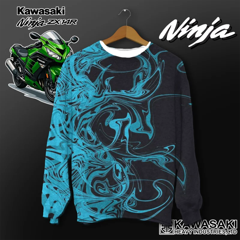 كاواساكي دراجة نارية سباق فريق الرجال تي شيرت طويل الأكمام ربيع الخريف بلايز الشارع الكتابة على الجدران الملابس العصرية نمط ريت #4