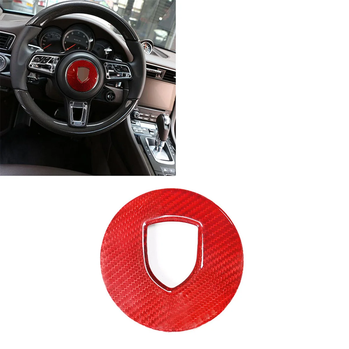 Red Carbon Fiber Steering Wheel Cover Trim for Porsche 911 Panamera Cayenne Boxster 718 2019-2023 Logo Circle Sticker