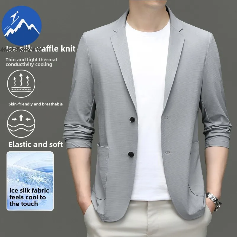 

Maxbarley Mens Sun Protection Blazer Ice Silk Lightweight Stretch Business Casual Office Wear Summer Single Suit Jacket