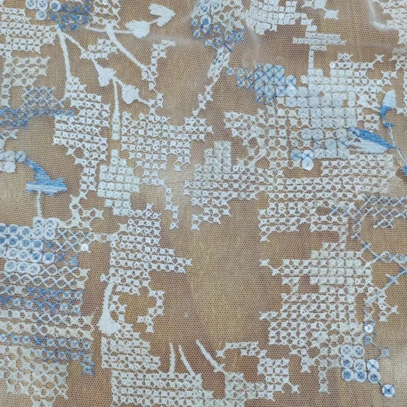 

Sequin Embroidery Lace Mesh Fabric for DIY Sewing Handmade Wedding Dress Garment Accessories Clothing Fashion Material Cloth