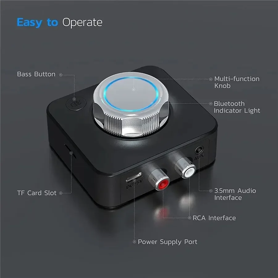 Bluetooth 5.0 Audio Receiver 3D Stereo Music Wireless Adapter TF Card RCA 3.5mm 3.5 AUX Jack For Car Speaker Amplifier Headphone