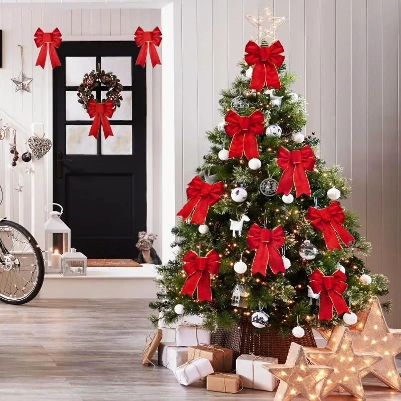عيد الميلاد Bowknots كبيرة لطيف كبير التألق الأحمر الانحناء شجرة عيد الميلاد الديكور الحرفية لوازم شجرة الديكور القوس الحلي #4