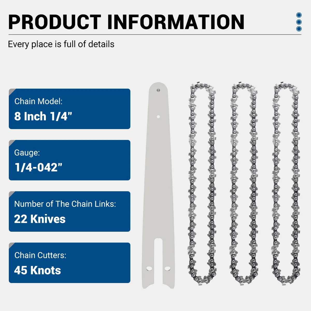 Drillpro 1/4\'\'P 8 Inch Chainsaw Guide Bar And Saw Chain Set 45 Drive Link Brushless Electric Saw Wood Cutter Chain Power Tool